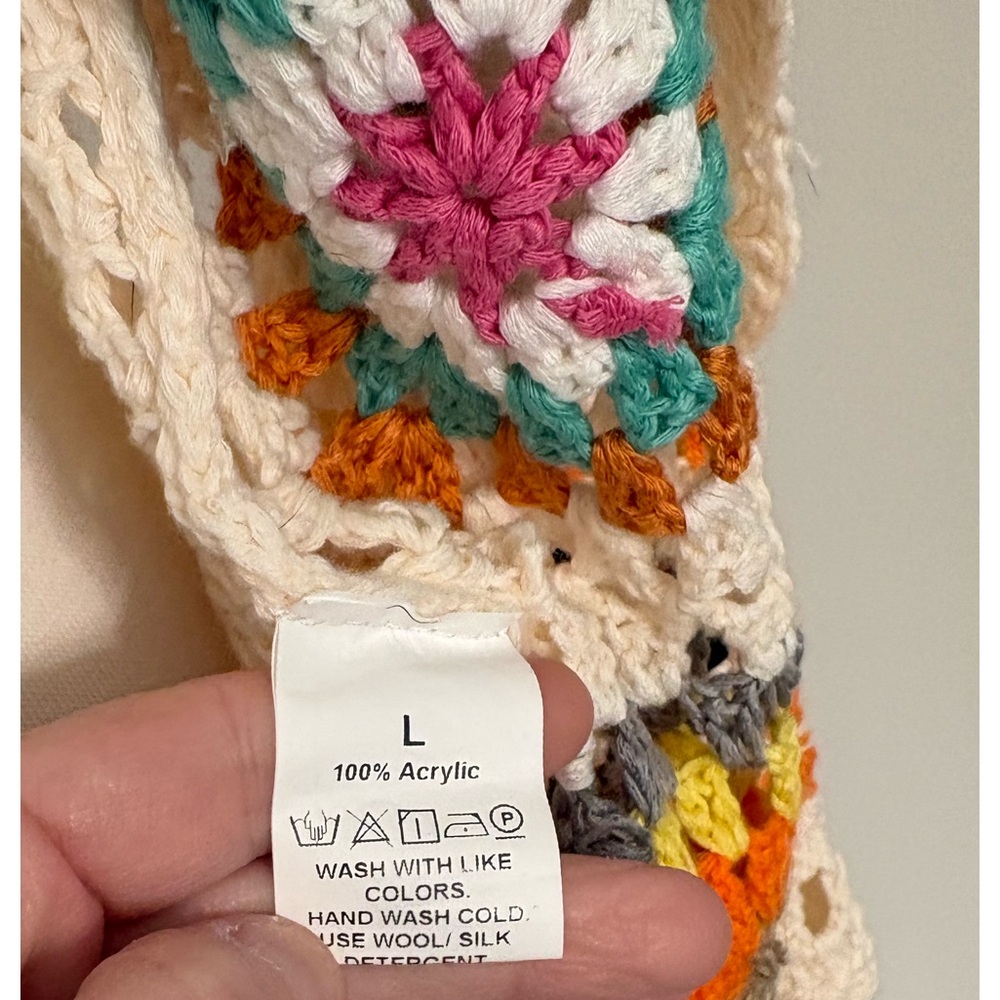 Women's Colorful Crochet Granny Square Cardigan Sweater Size Large - Picture 5 of 7